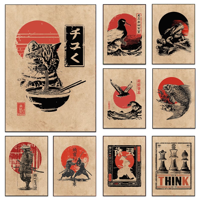 Japanese Lifestyle Home - Lukisan Kanvas Poster Vintage Ikan Koi