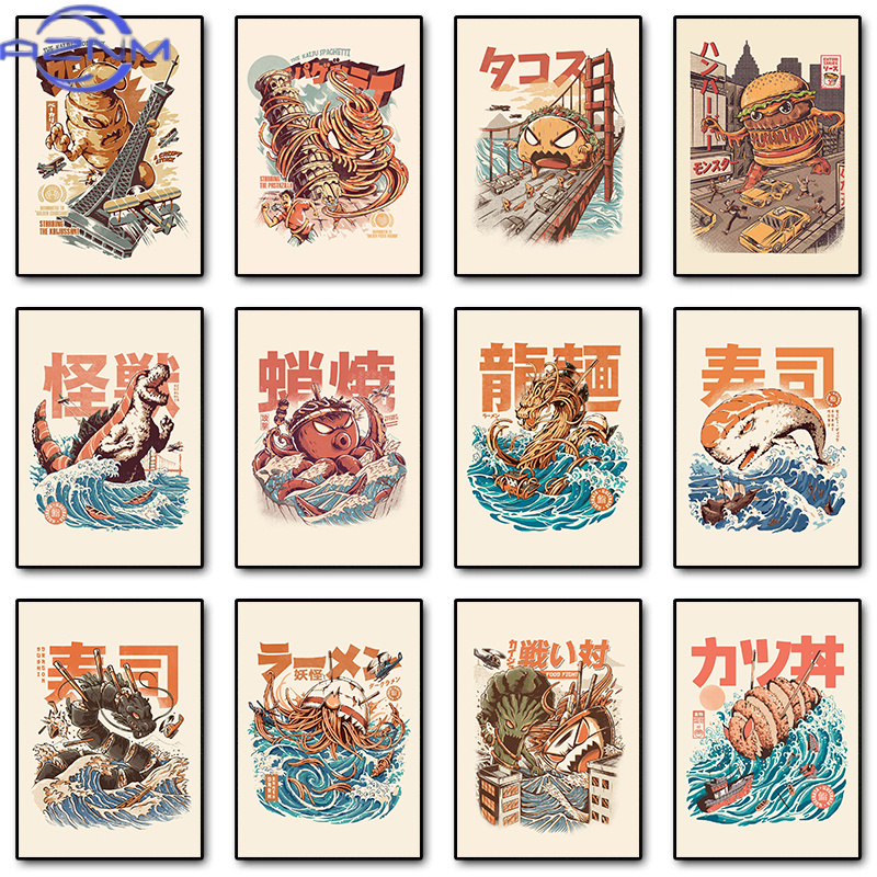 Japanese Lifestyle Home - AZNM Poster Kaiju Jepang Makanan Sushi