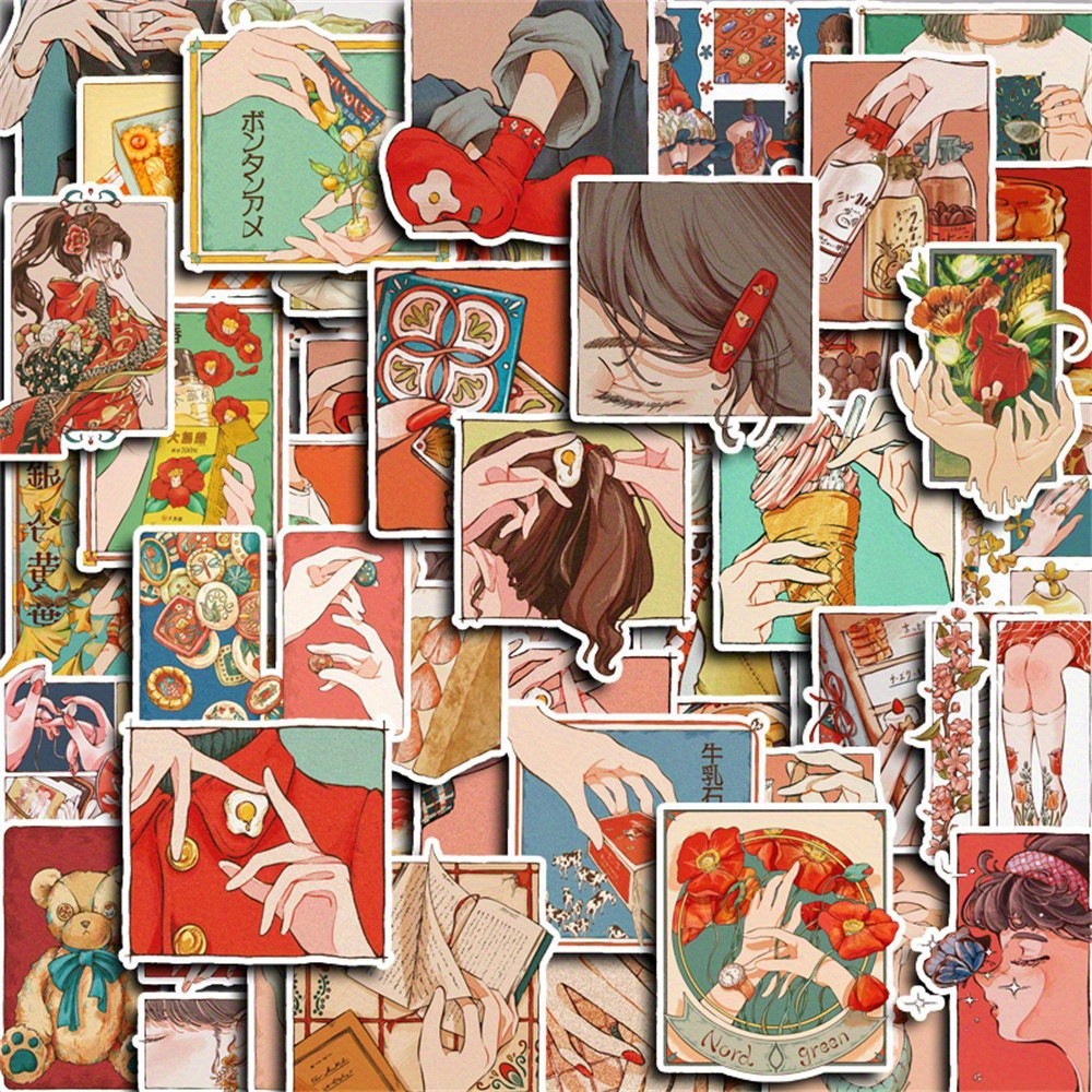 Japanese Lifestyle Store - 50Pcs Stiker Gaya Tradisional Jepang Vintage